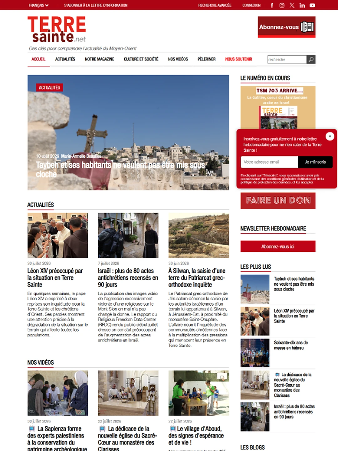 Terre Sainte website snapshot